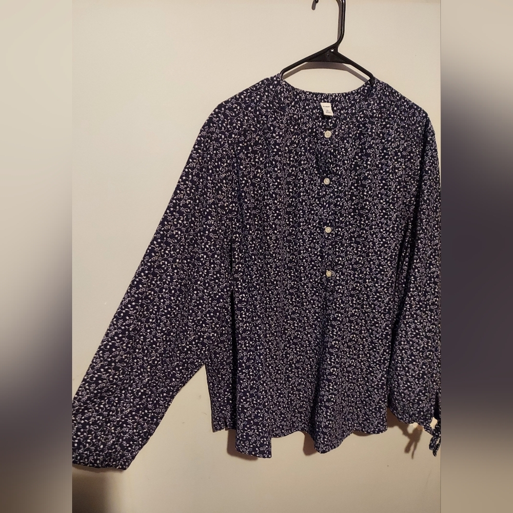 Old Navy Popover Blue Floral Top XXL Corduroy Cottagecore Country Prairie Boho - Picture 2 of 9